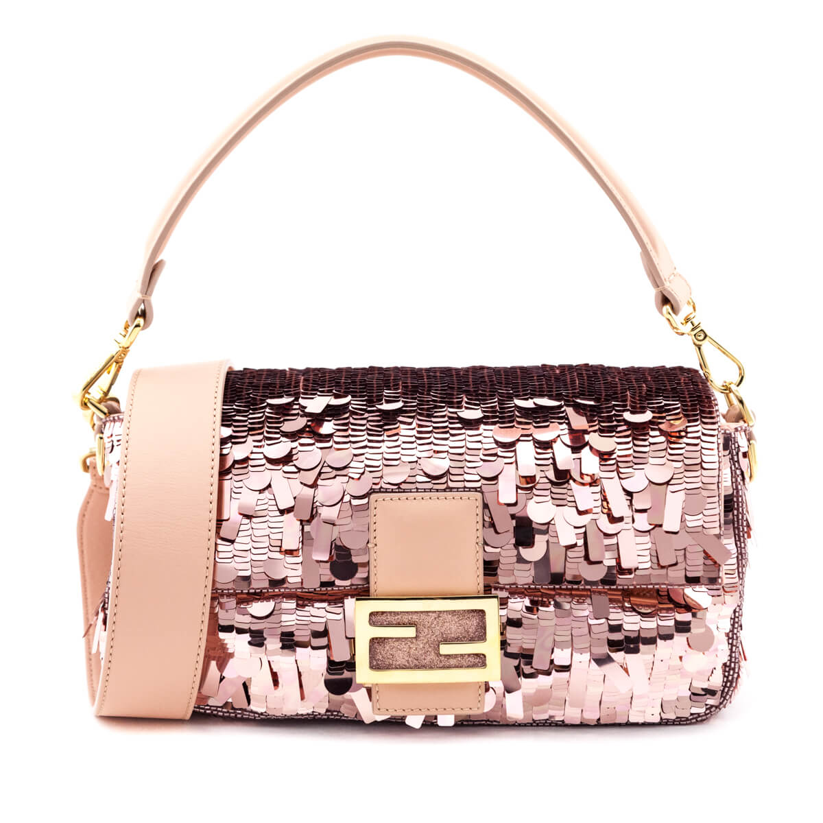 Luxury FendiPink Sequin Paillettes Vitello Grace Re-Edition Baguette