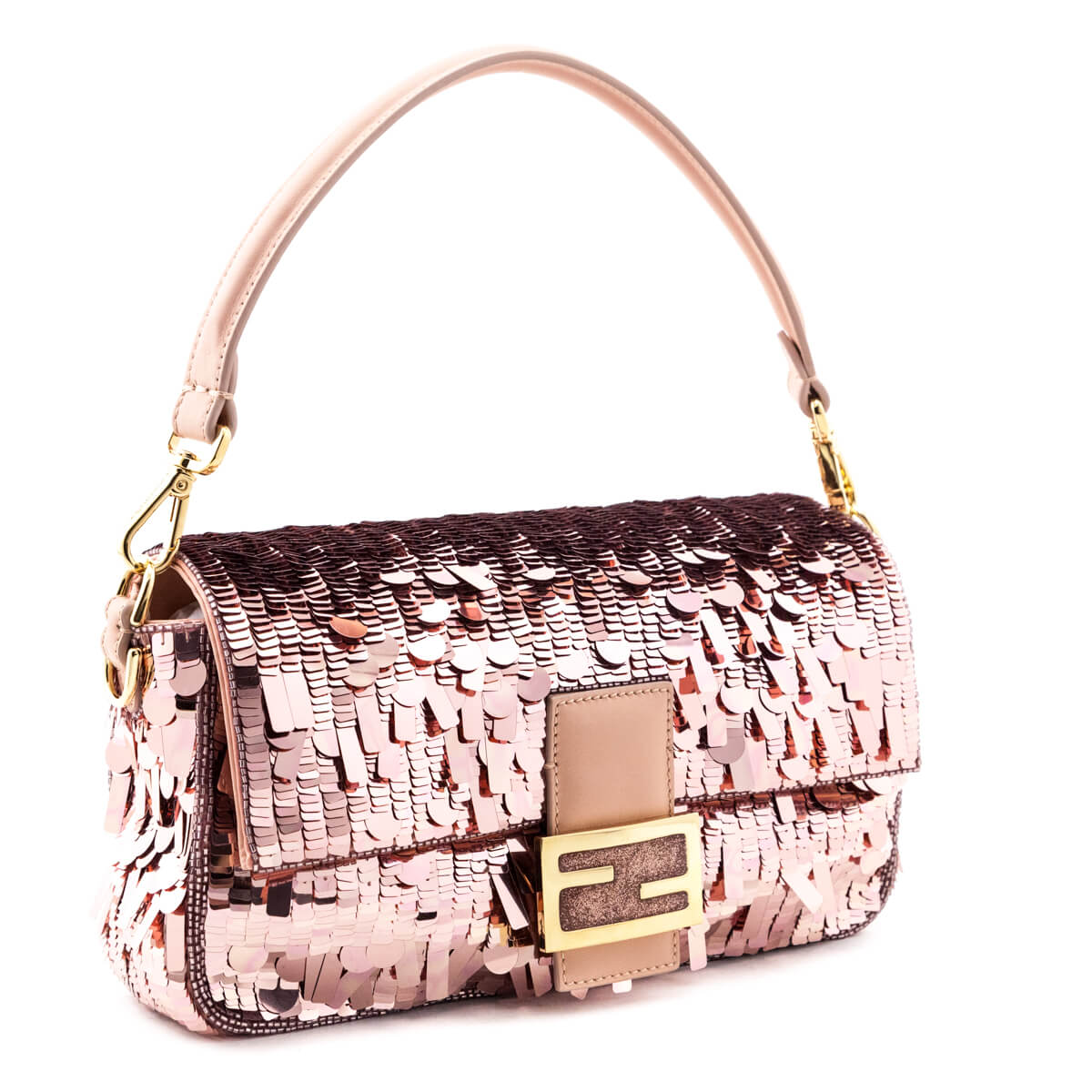 Luxury FendiPink Sequin Paillettes Vitello Grace Re-Edition Baguette