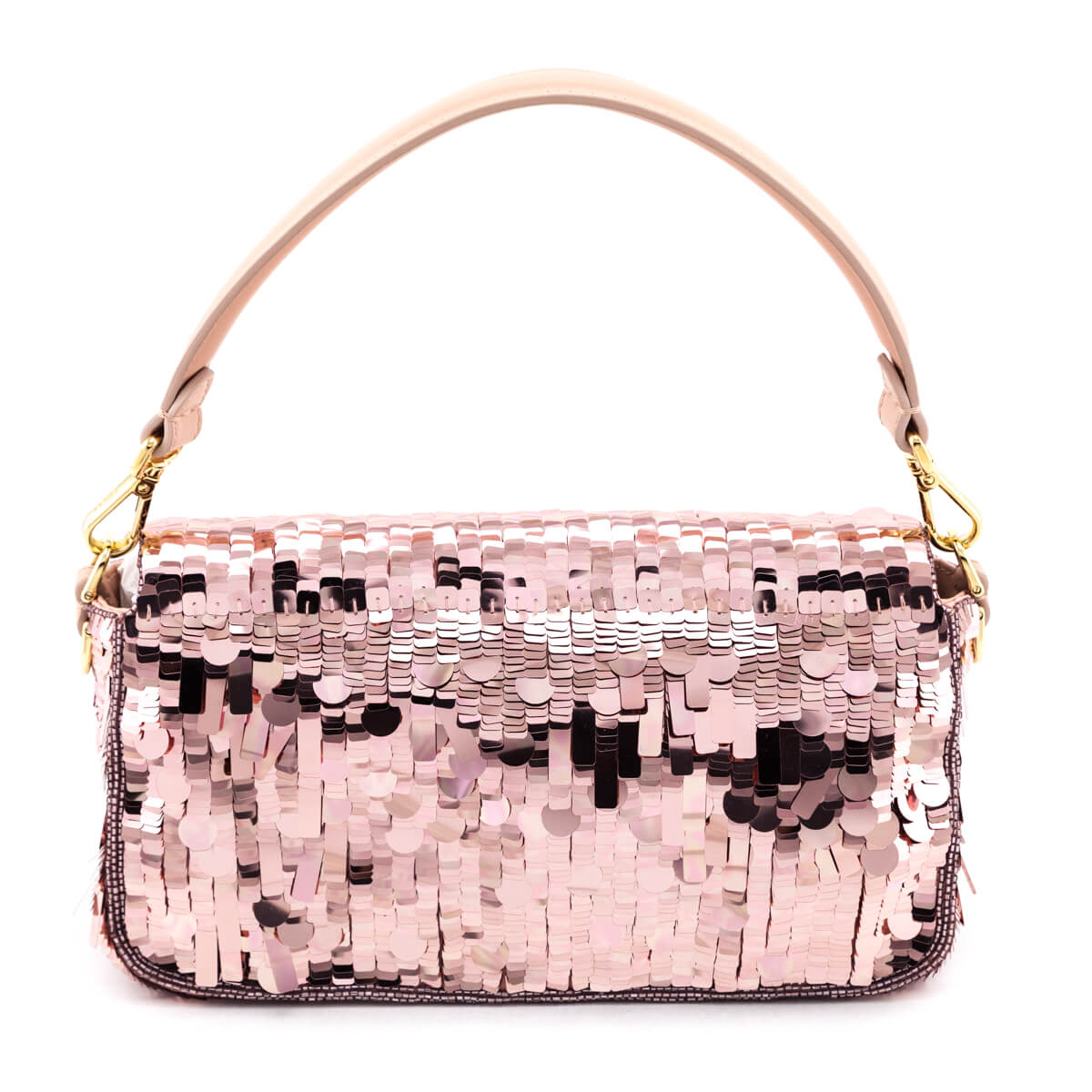 Luxury FendiPink Sequin Paillettes Vitello Grace Re-Edition Baguette