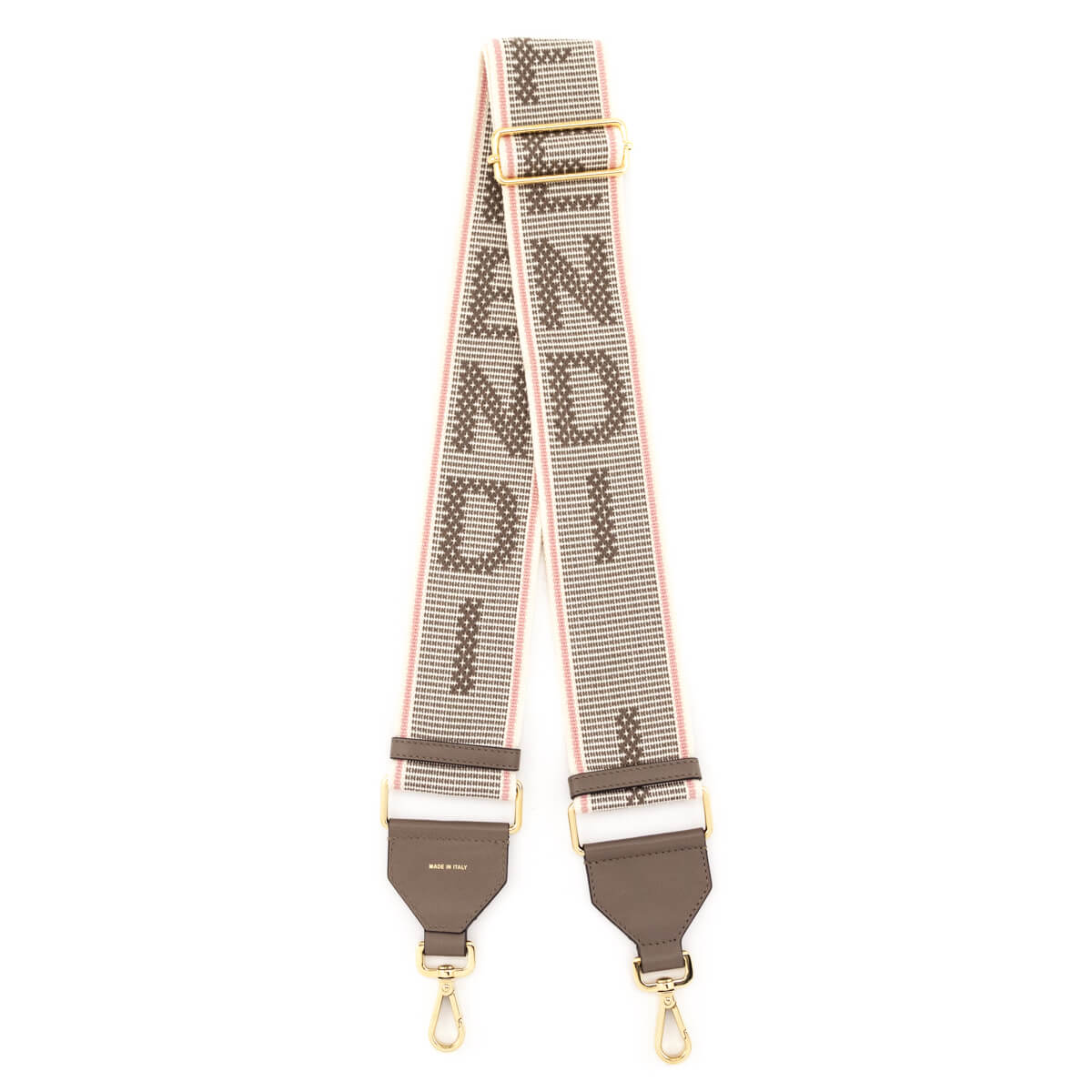 Luxury FendiPink & Gray Canvas Calfskin Ribbon Logo Strap You