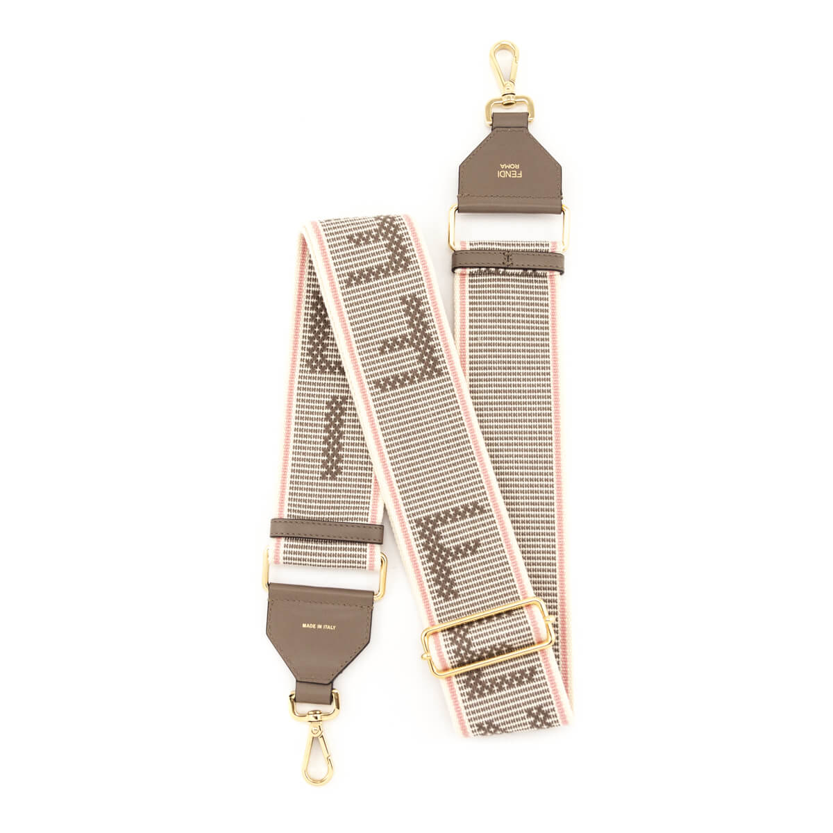 Luxury FendiPink & Gray Canvas Calfskin Ribbon Logo Strap You