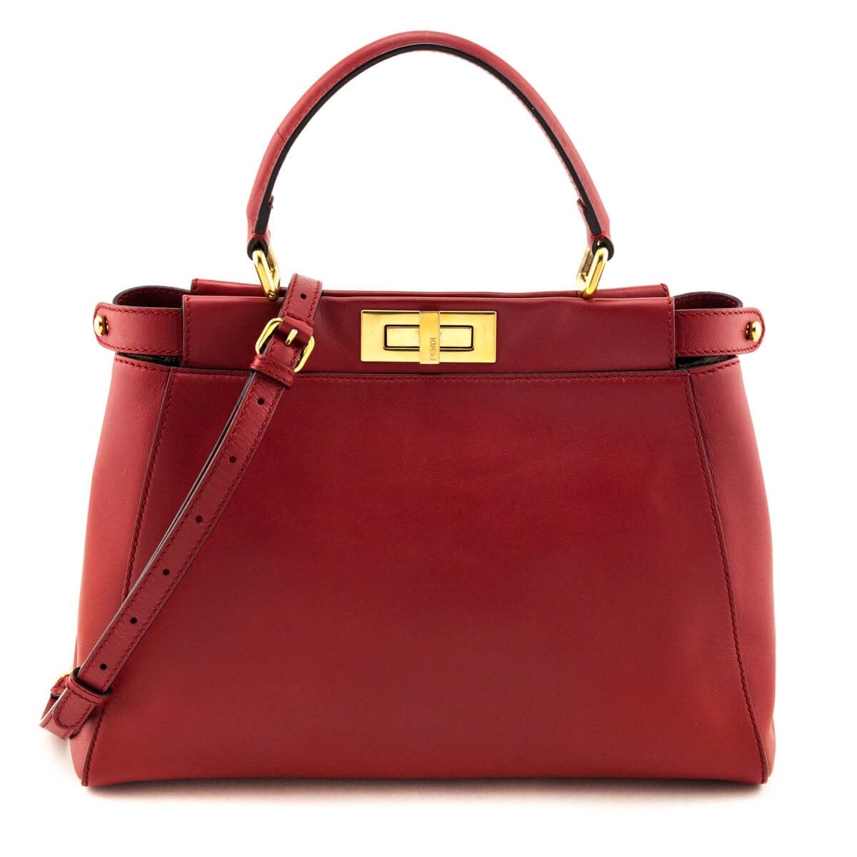 Luxury FendiRed Nappa Medium Peekaboo Bag