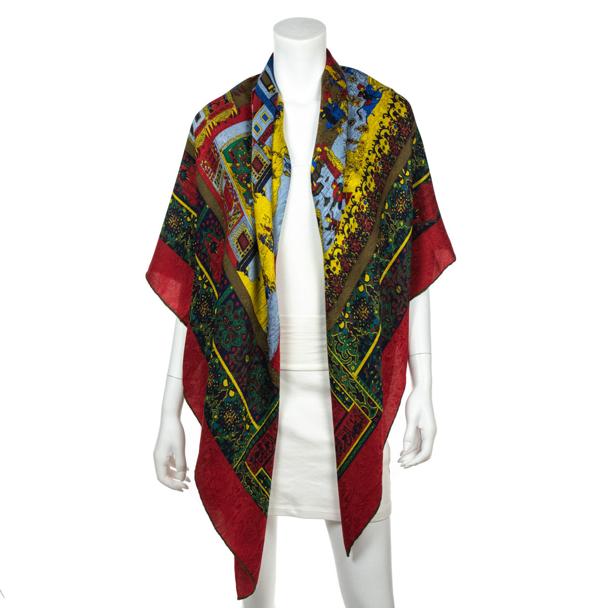 Luxury FendiRed & Multicolored Silk Jacquard Giant Scarf