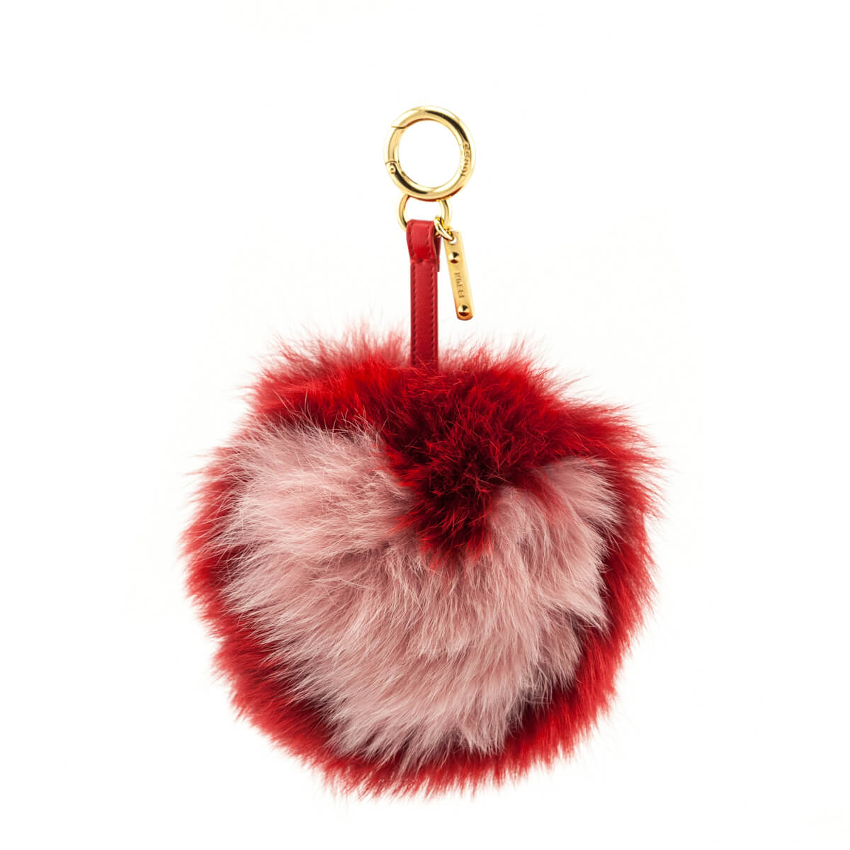 Luxury FendiRed & Pink Fox Fur Heart Pom Pom Bag Charm