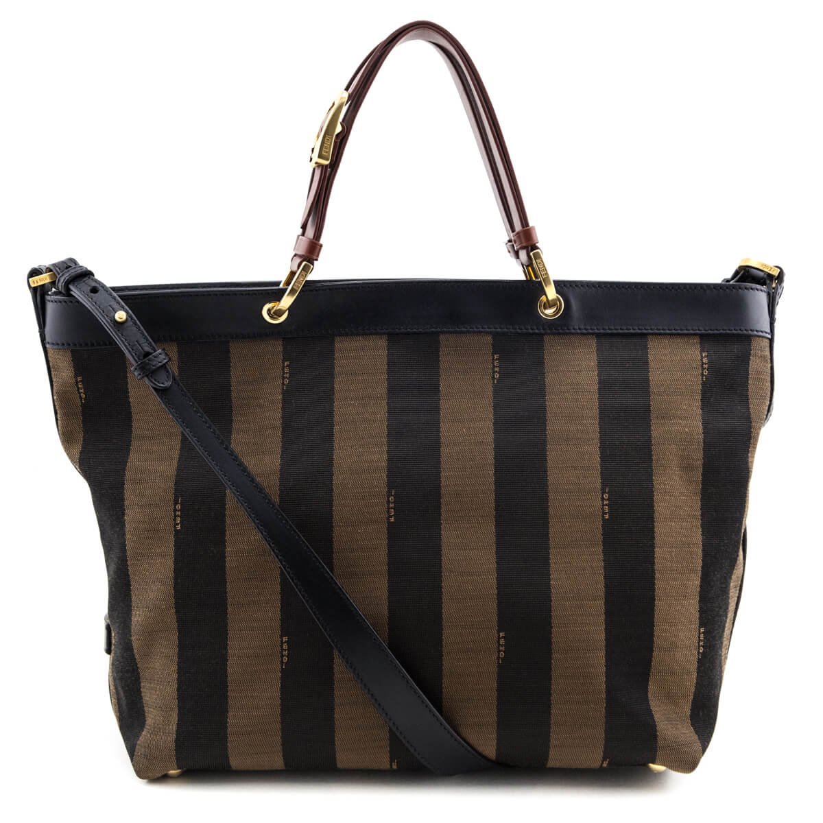 Luxury FendiTobacco Pequin Striped Vitello Tote