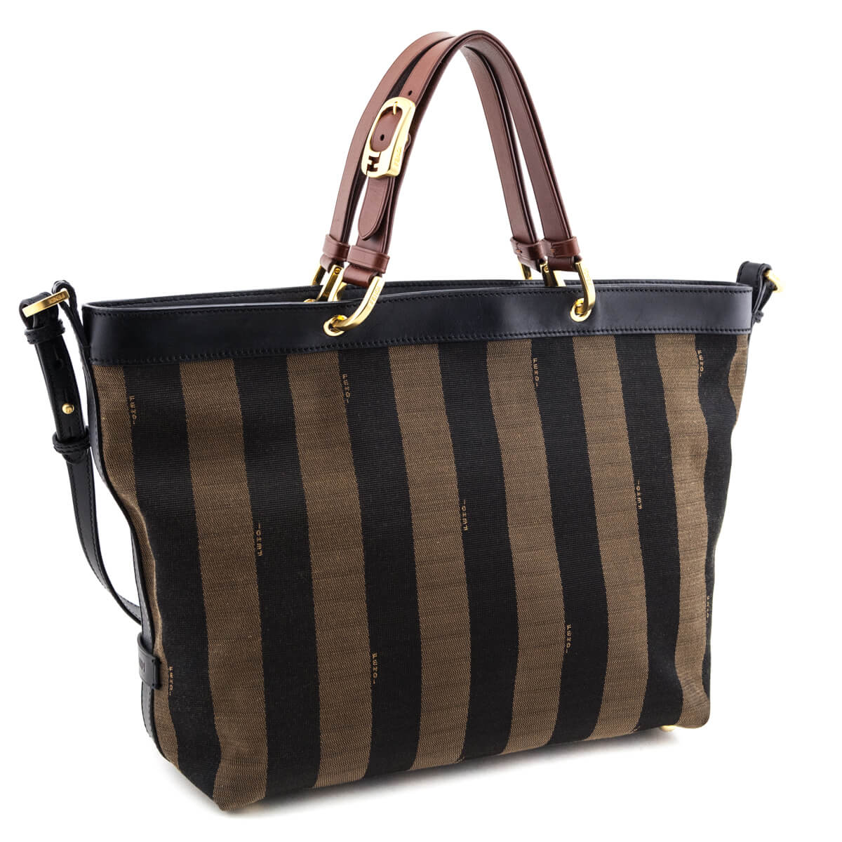 Luxury FendiTobacco Pequin Striped Vitello Tote