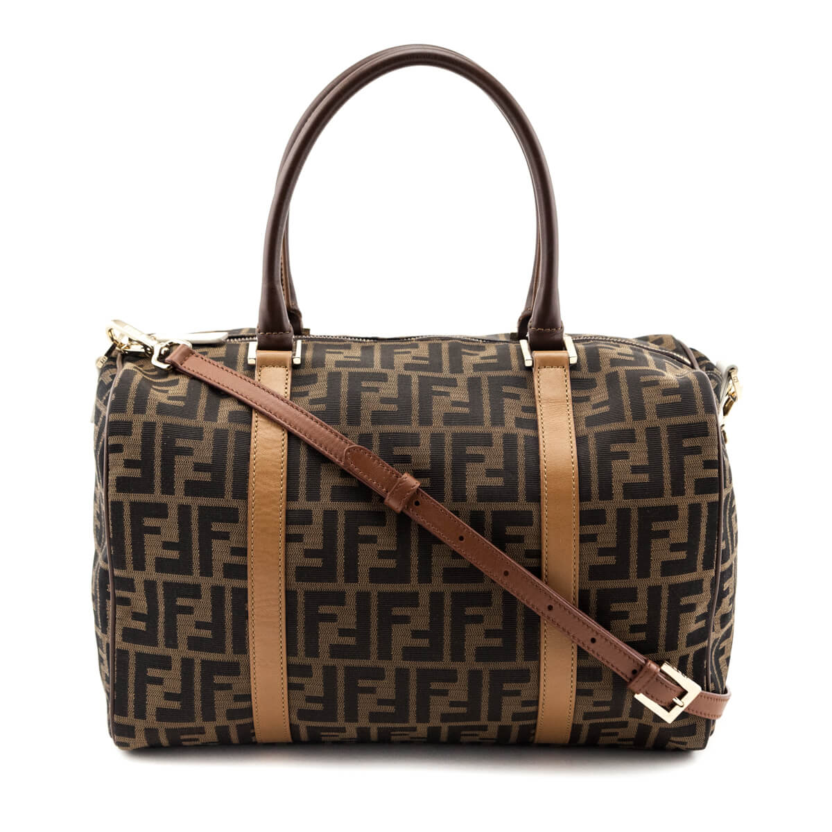 Luxury FendiTobacco Zucca Boston Satchel