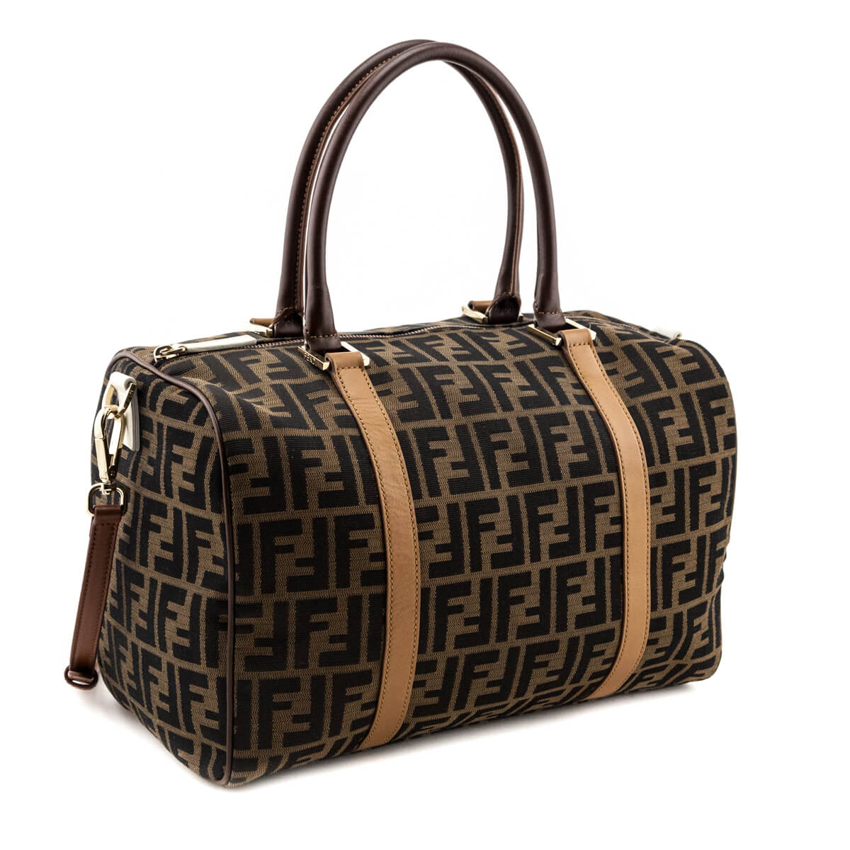 Luxury FendiTobacco Zucca Boston Satchel
