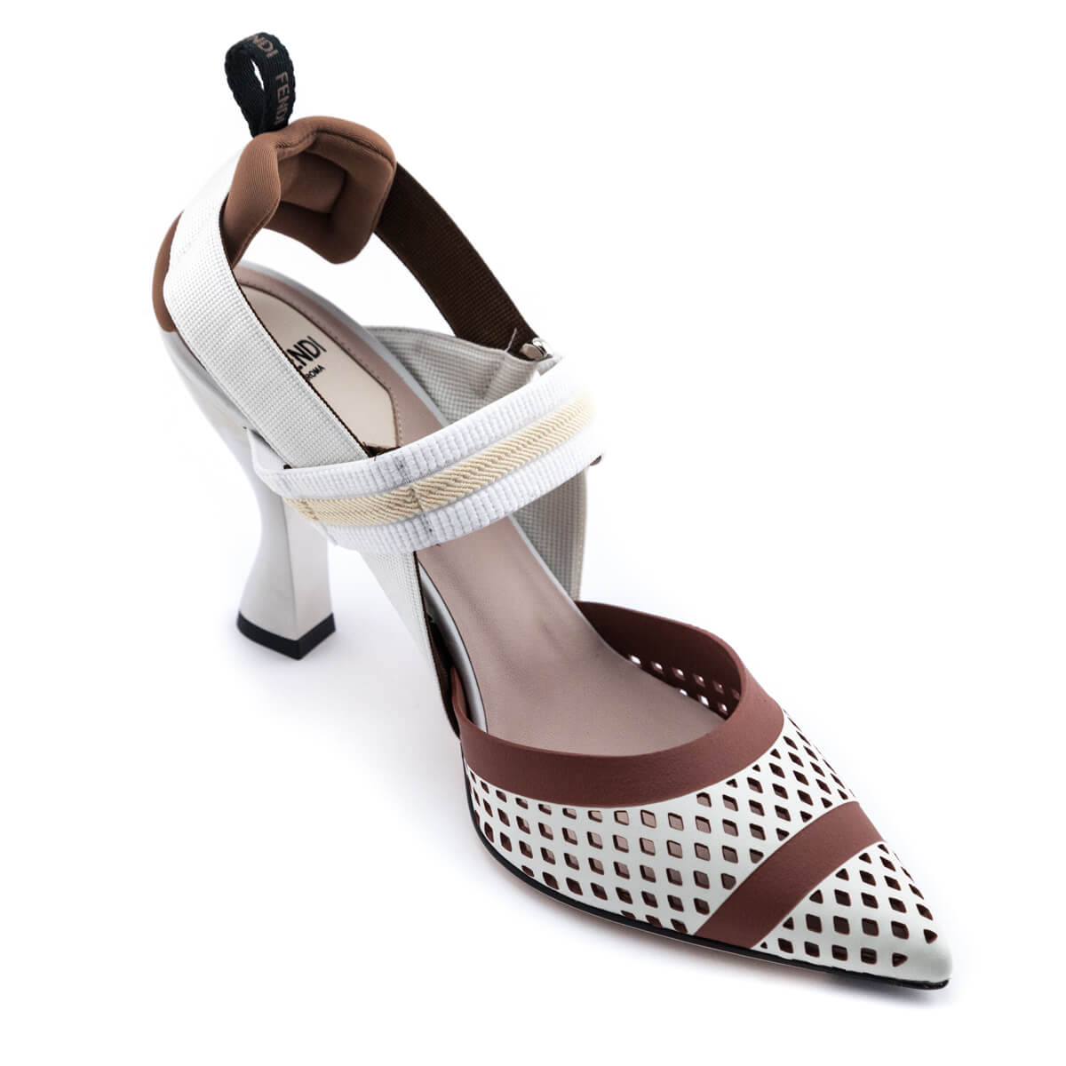 Luxury FendiWhite & Brown Lasercut Colibri Slingback Pumps Size US 8 | EU 38