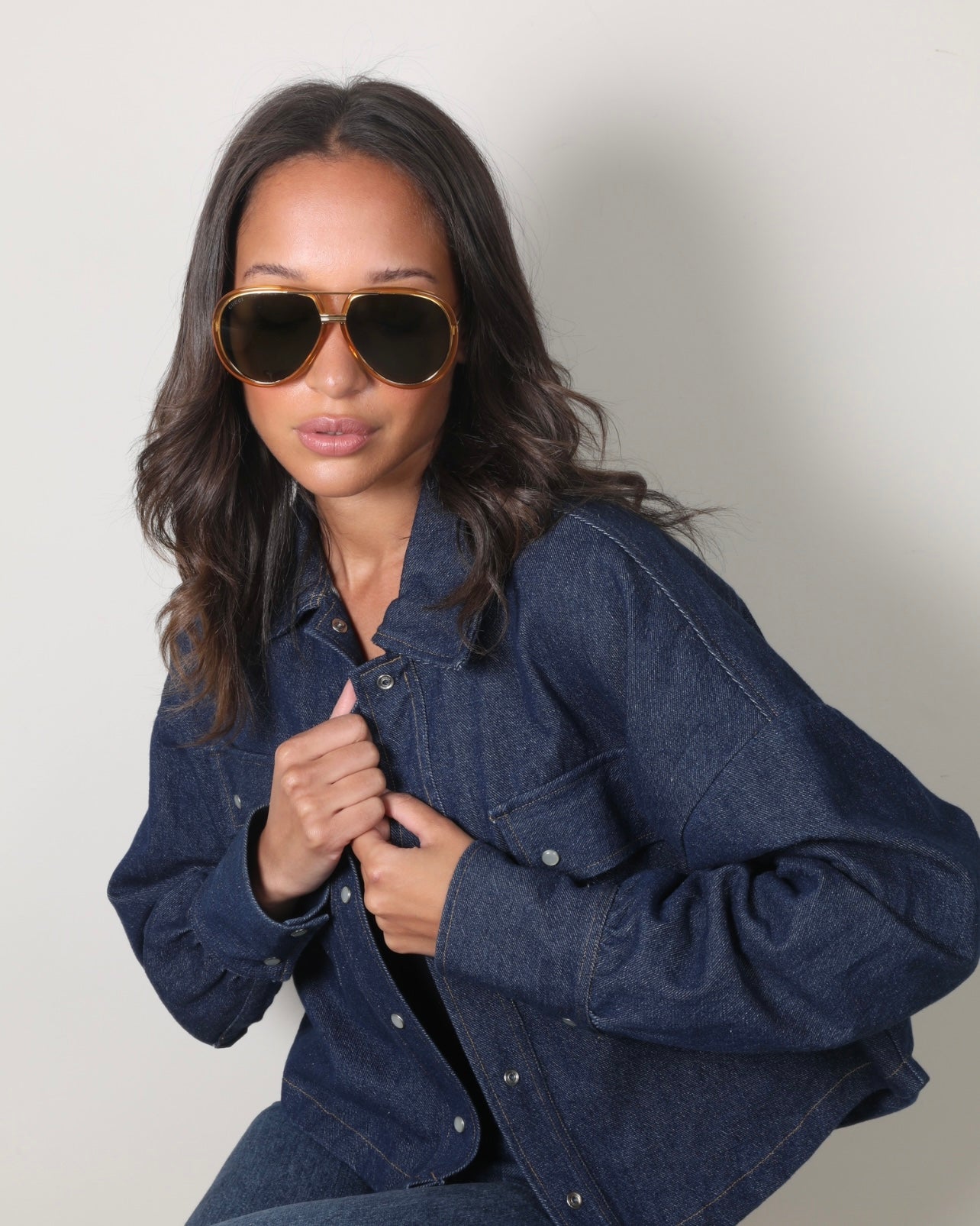 Luxury Gucci Gold Acetate Aviator Sunglasses