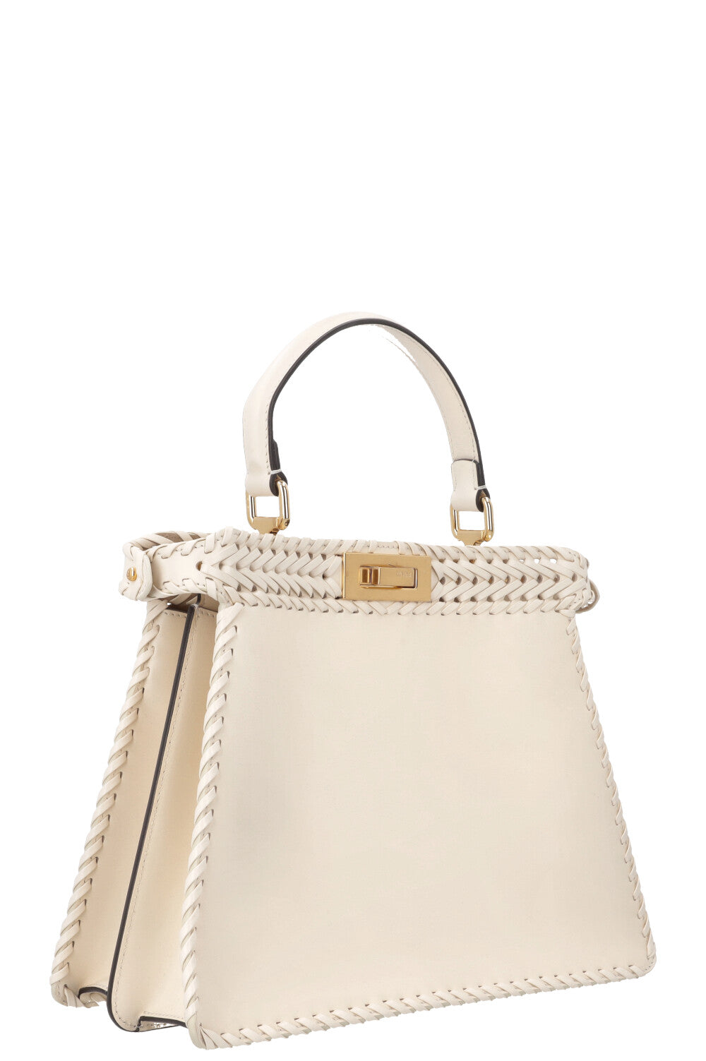 Luxury Fendi Peekaboo ISeeU Woven Handbag Cream