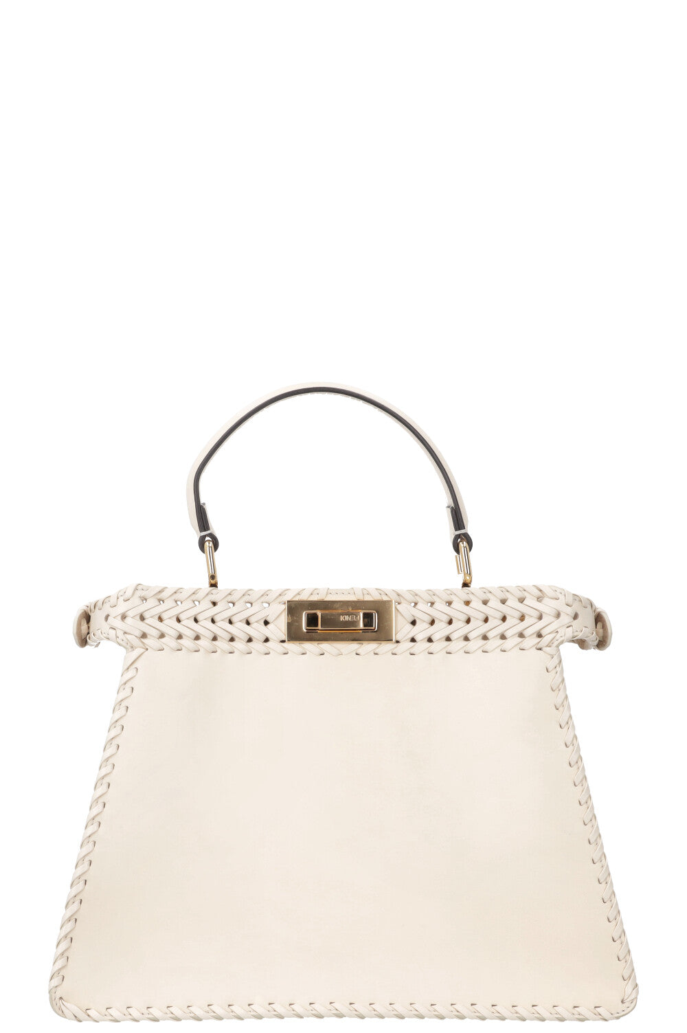 Luxury Fendi Peekaboo ISeeU Woven Handbag Cream
