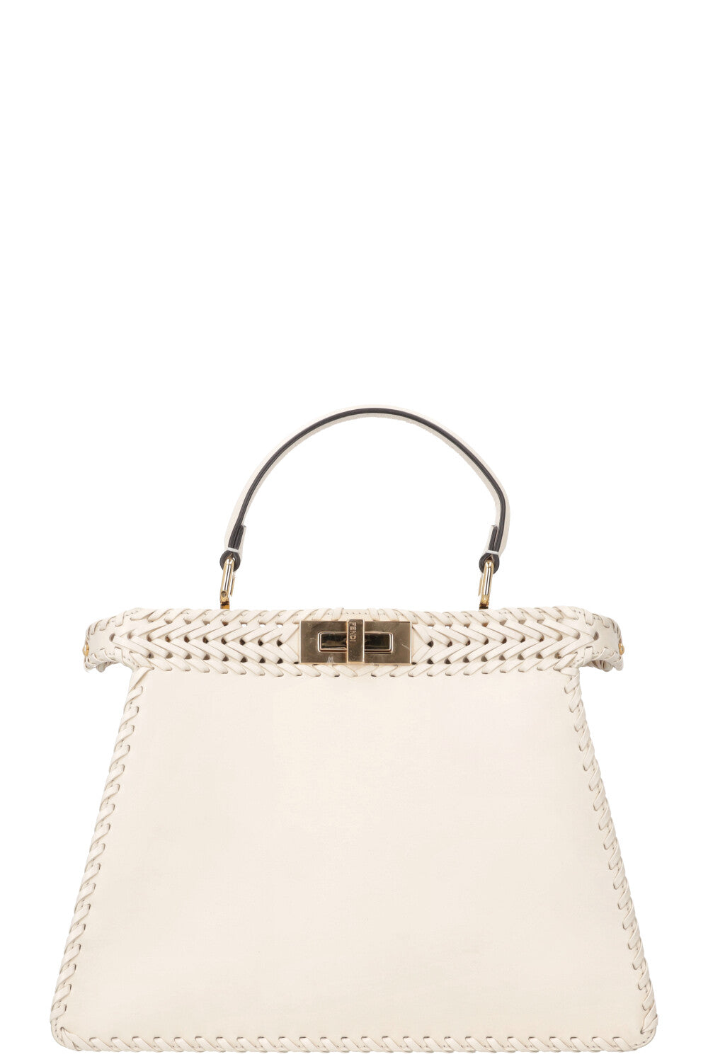 Luxury Fendi Peekaboo ISeeU Woven Handbag Cream