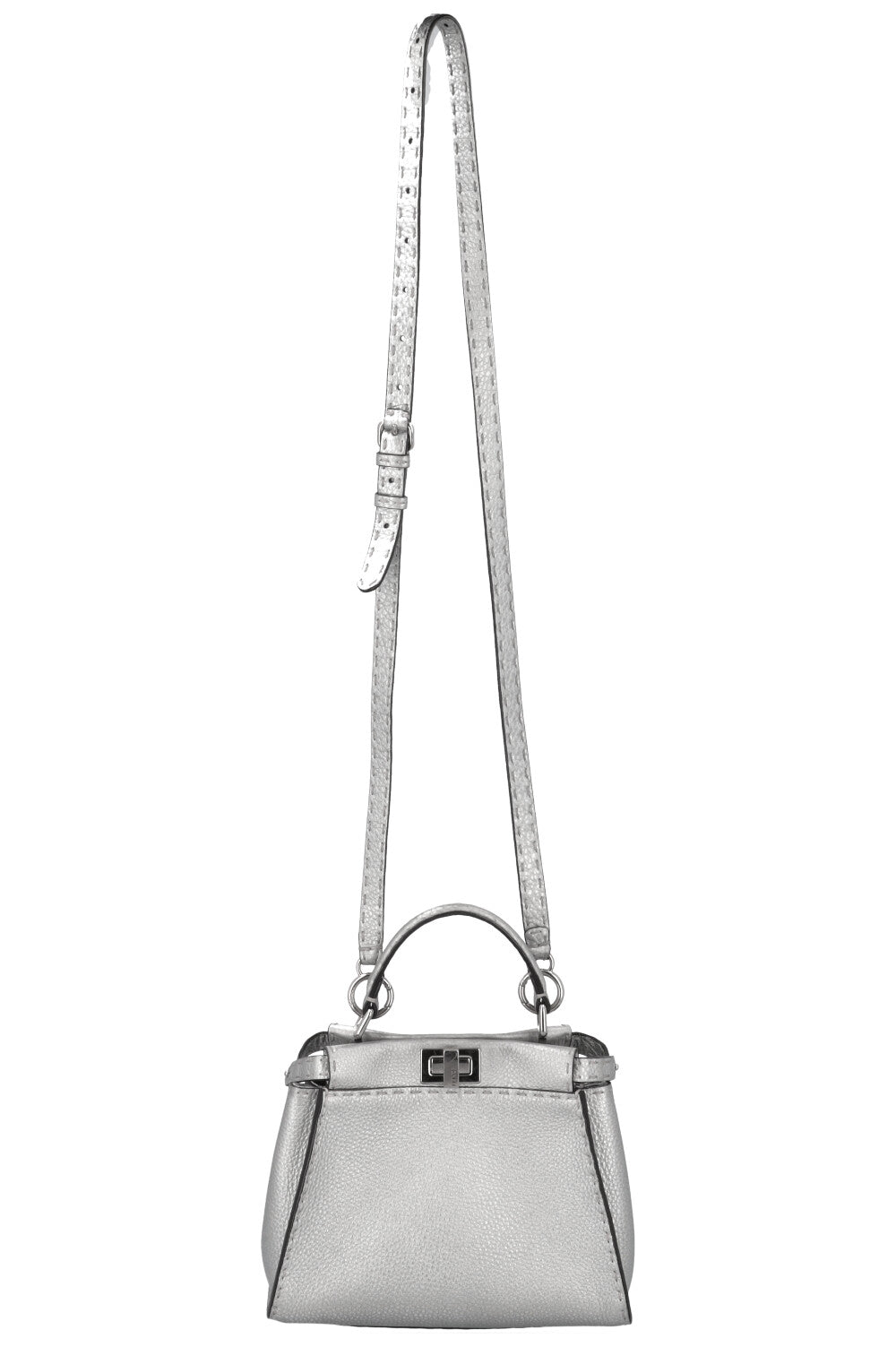 Luxury Fendi Peekaboo Bag Mini Leather Silver
