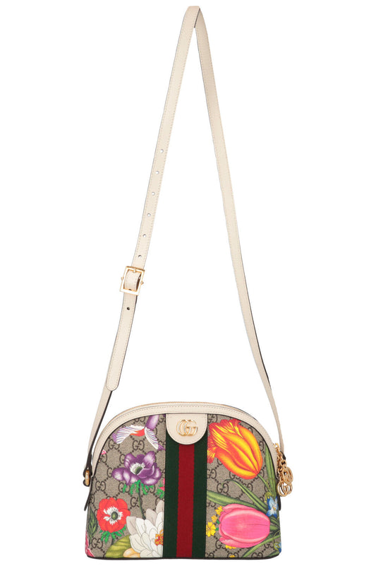 Luxury Gucci Trending 2025 Ophidia Floral Crossbody Bag White Canvas