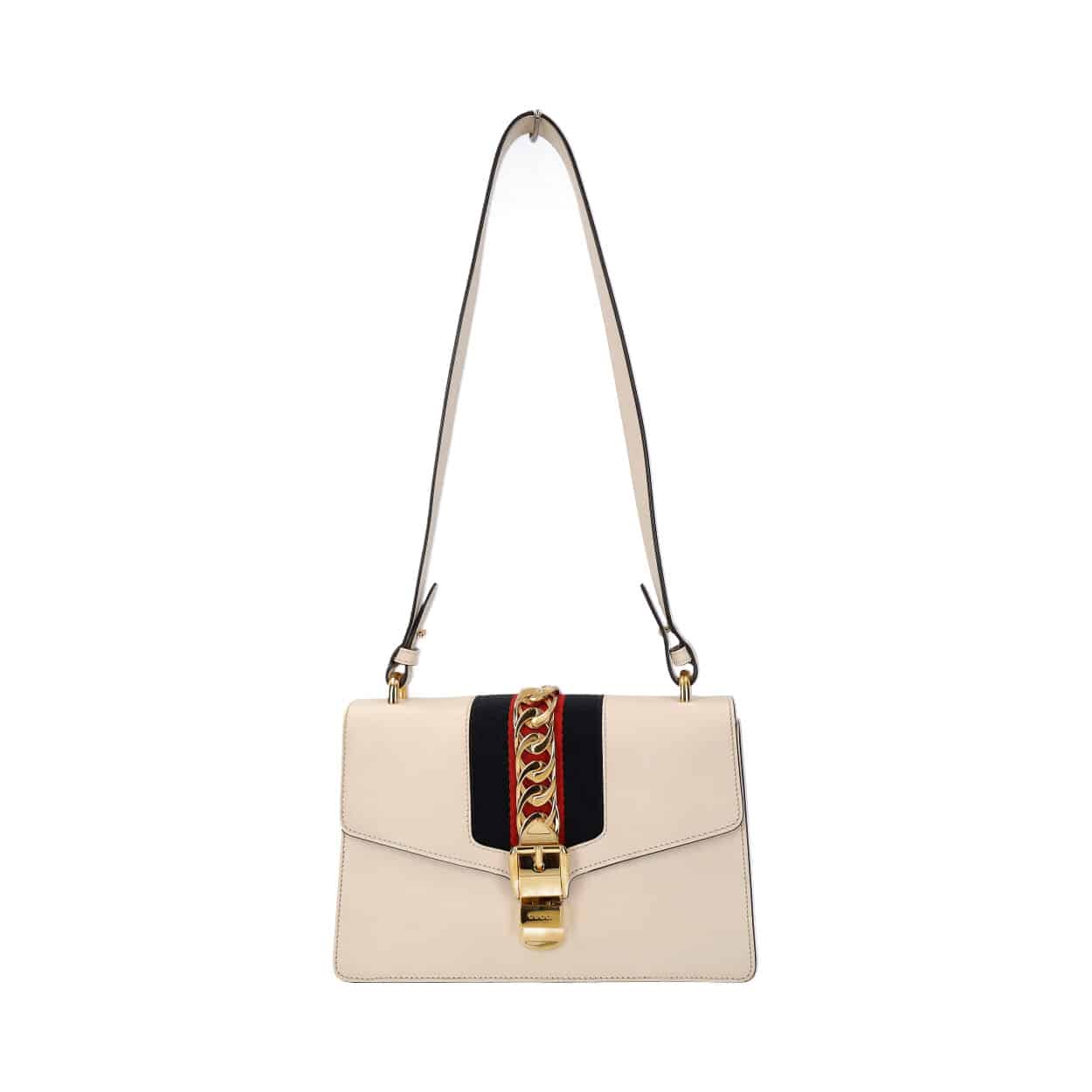 Luxury Gucci Leather Sylvie Small Shoulder Bag White