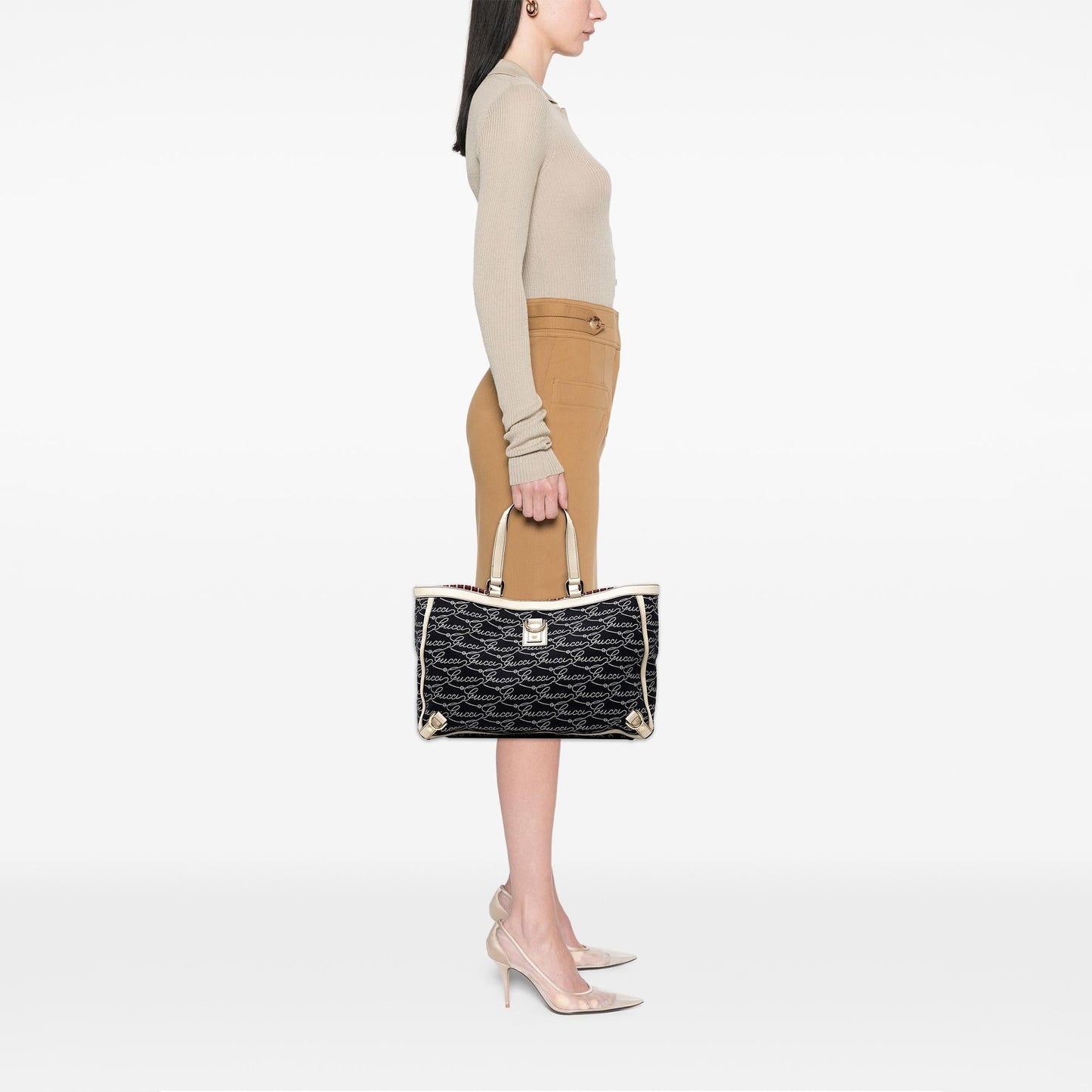 Gucci 85th Anniversary Canvas Logo Abbey D Ring Tote