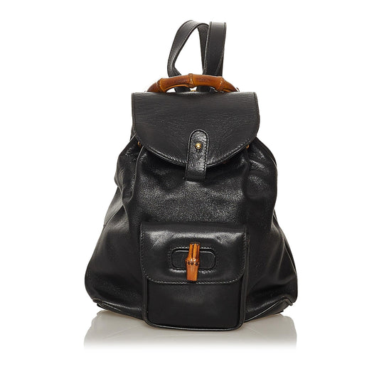 Gucci Bamboo Drawstring Leather Backpack (SHG-29292)