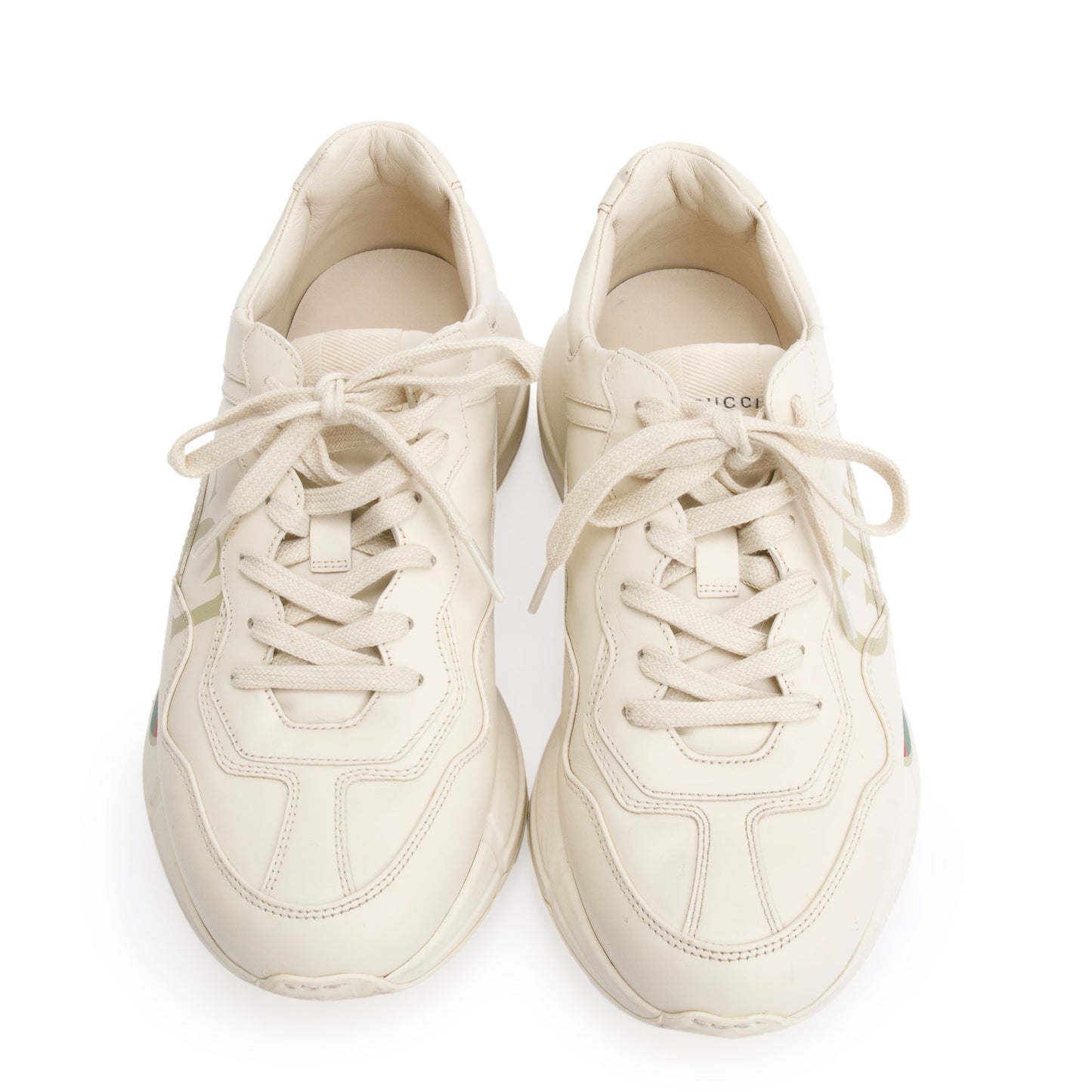 Gucci Beige Leather Men's Rhyton Gucci Logo Sneakers, Size 37.5