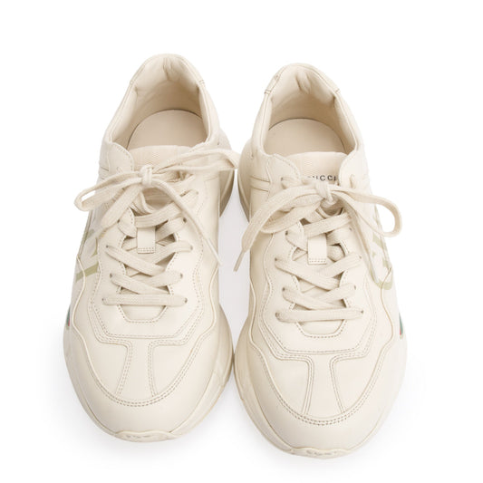 Gucci Beige Leather Men's Rhyton Gucci Logo Sneakers, Size 37.5