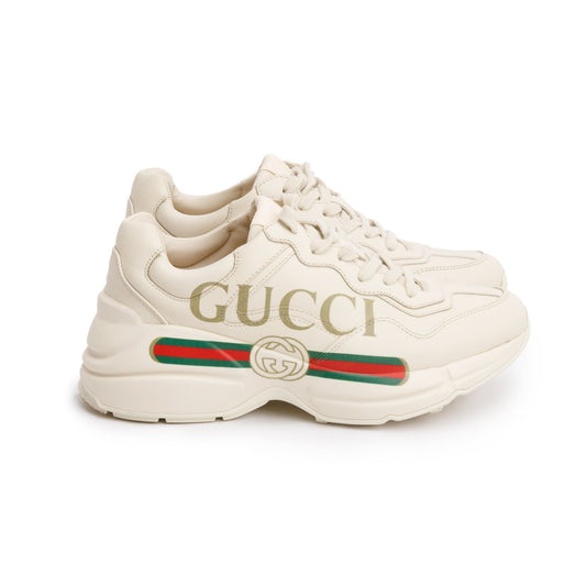 Gucci Beige Leather Women's Rhyton Gucci Logo Sneakers, Size 36
