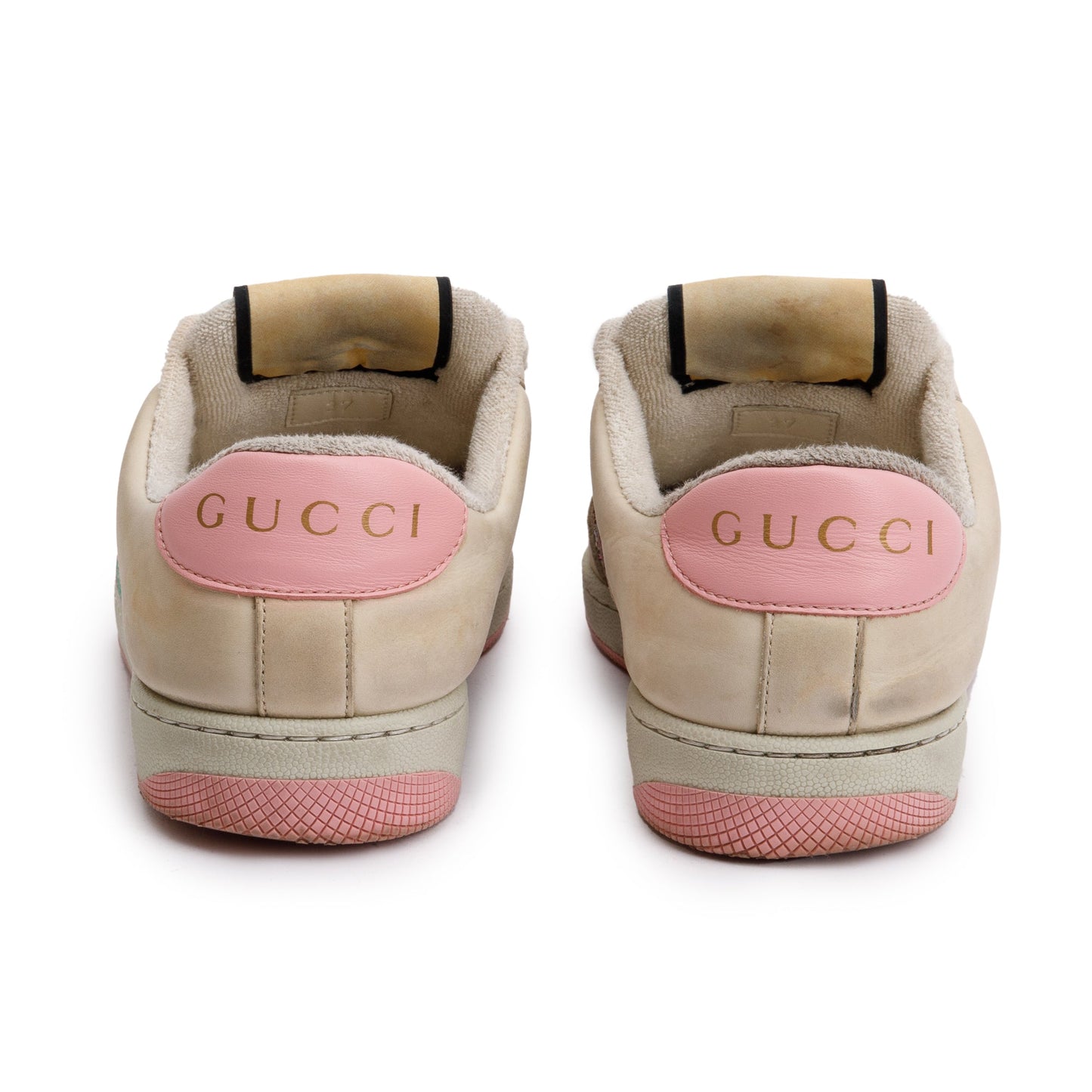 Gucci Beige/Pink Leather Web Canvas Screeners GG Sneakers, Size 37