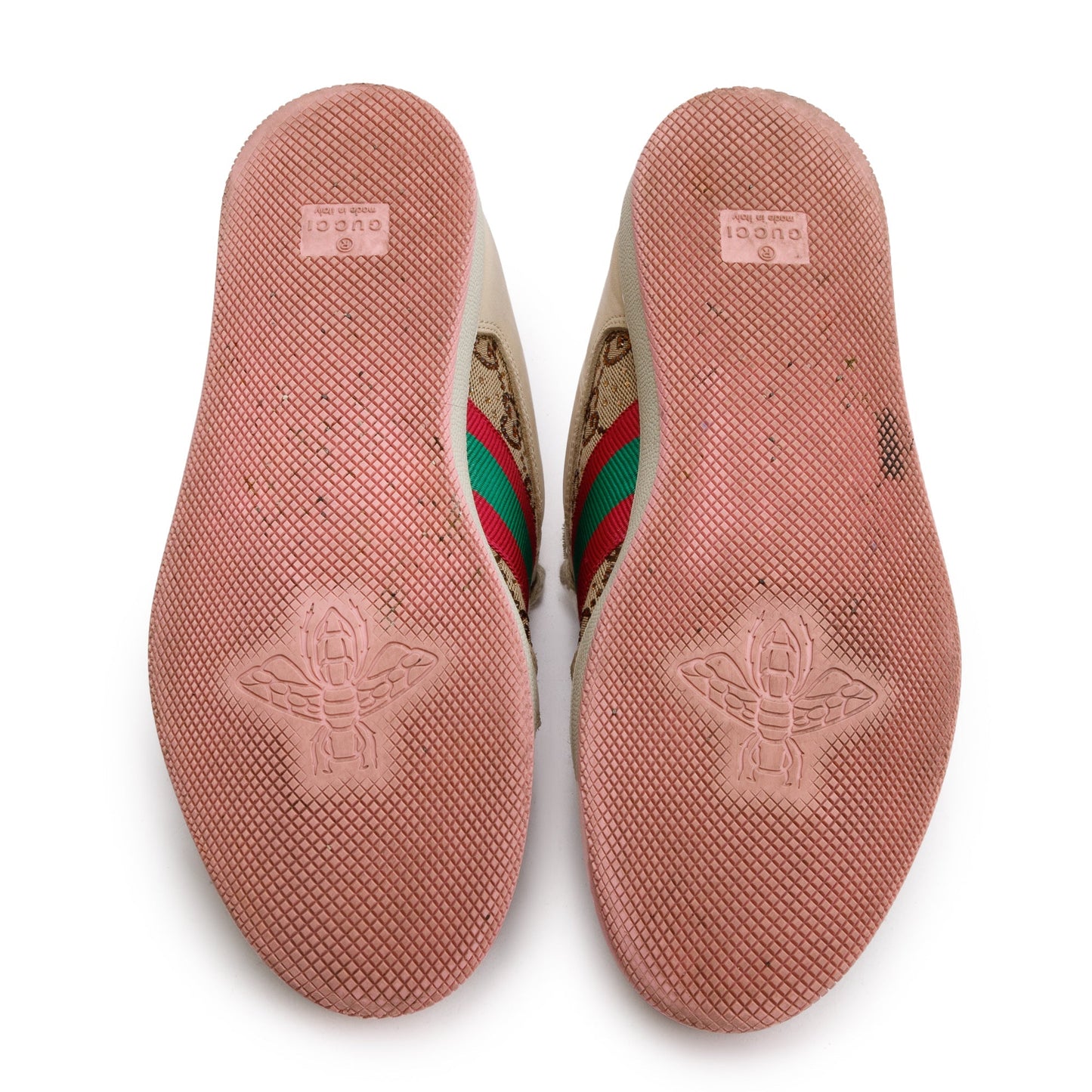 Gucci Beige/Pink Leather Web Canvas Screeners GG Sneakers, Size 37