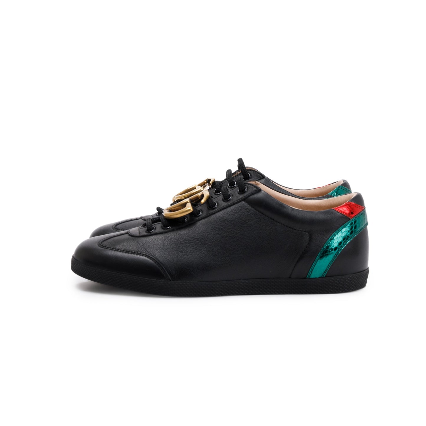 Gucci Black GG Marmont Snakeskin-Trimmed Sneakers, Size 5.5