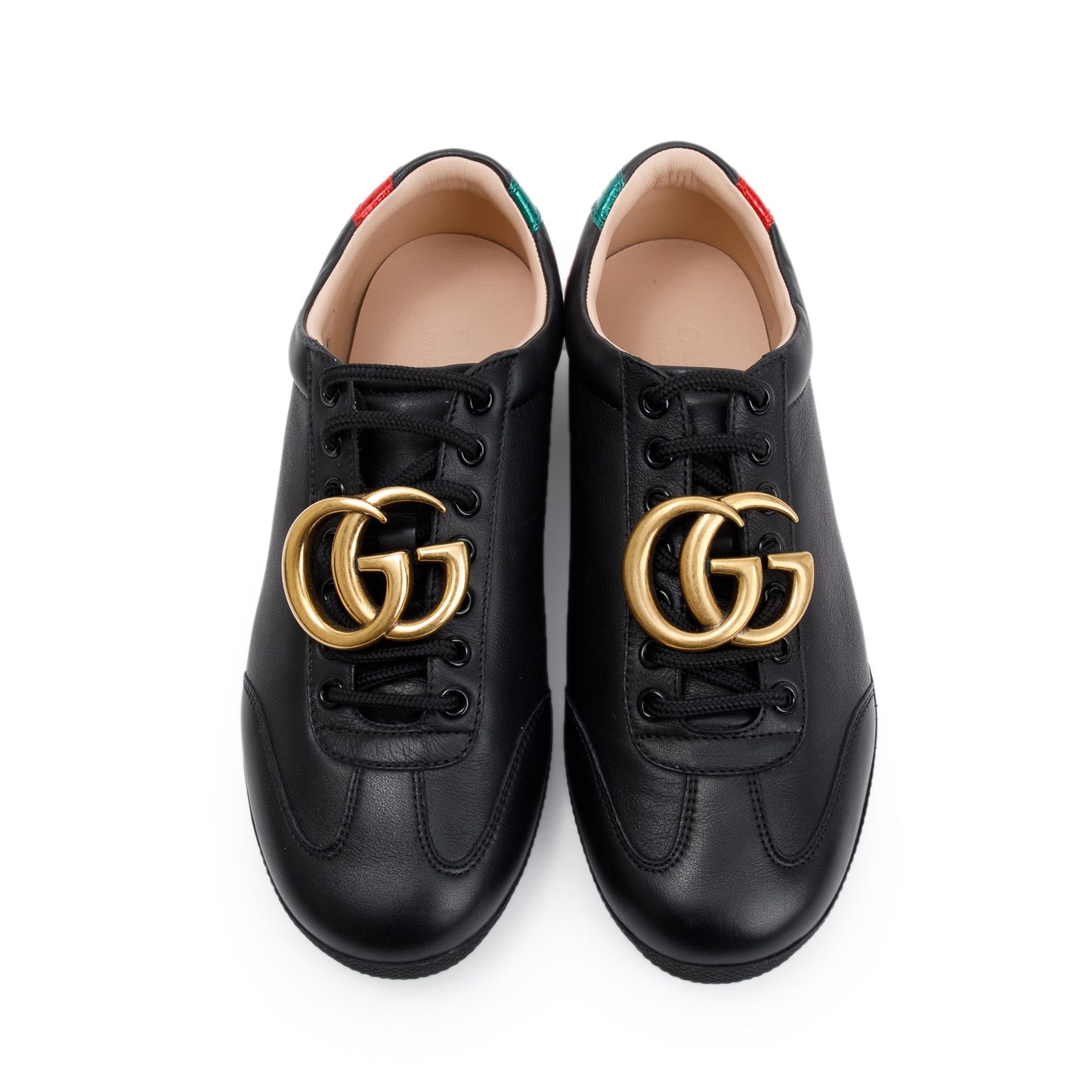 Gucci Black GG Marmont Snakeskin-Trimmed Sneakers, Size 5.5
