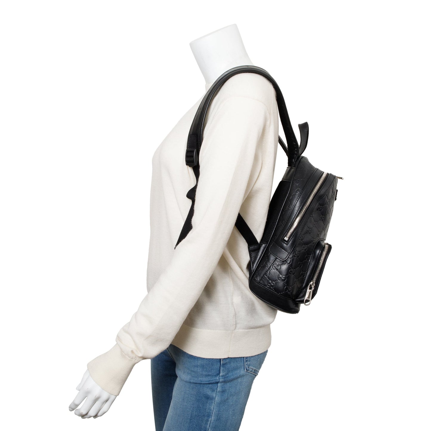 Gucci Black GG Signature Leather Small Backpack