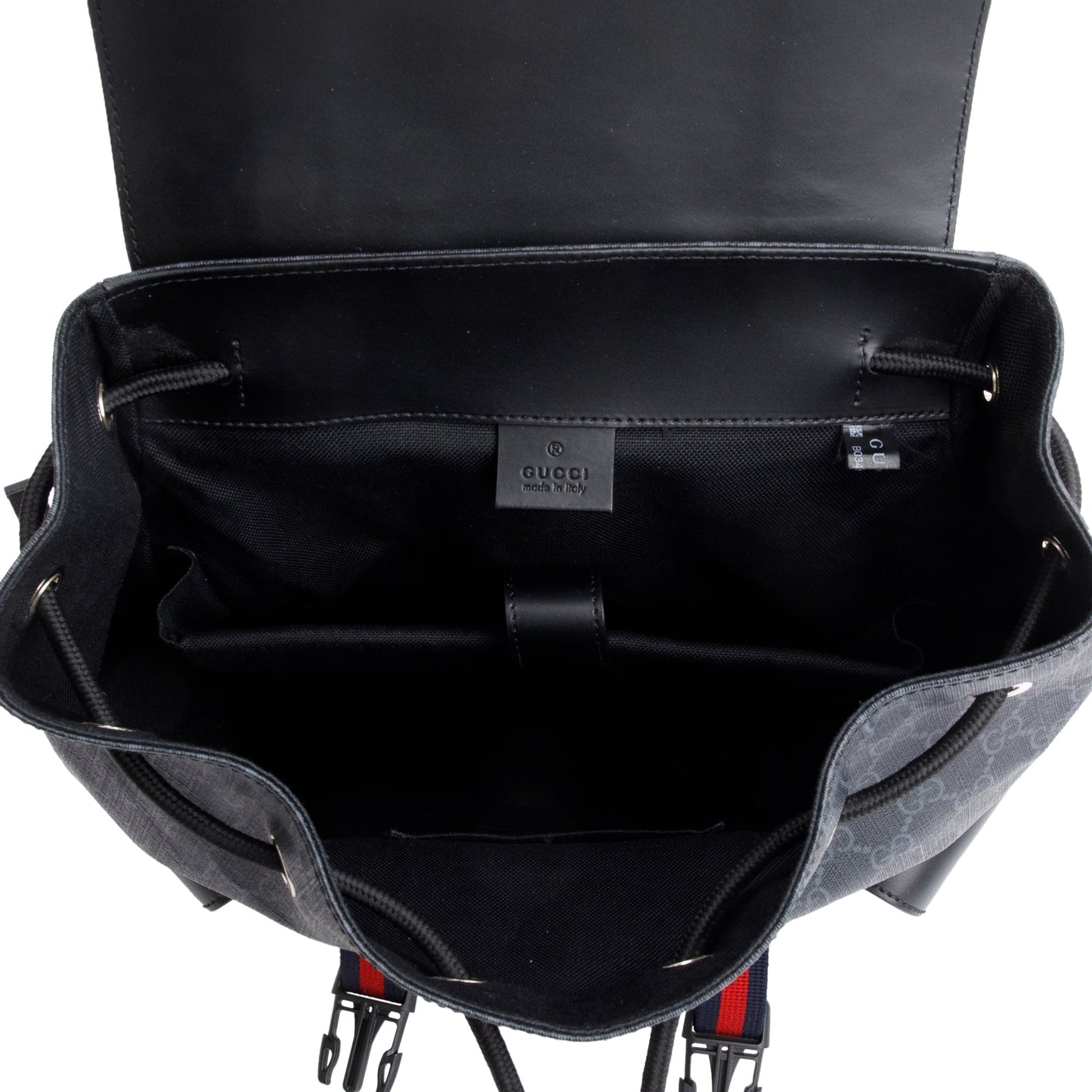Gucci Black GG Supreme Double Buckle Backpack