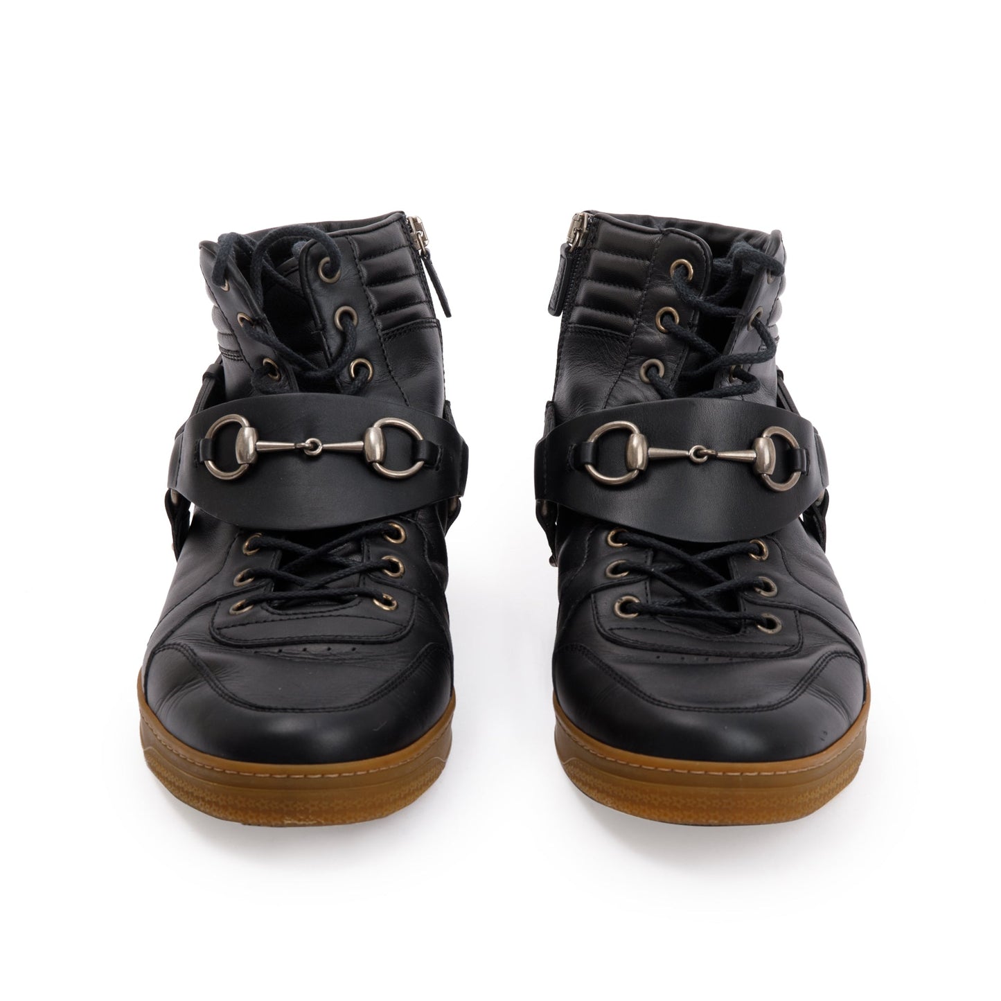 Gucci Black Leather Horsebit Accent High Top Sneakers, Size 8.5