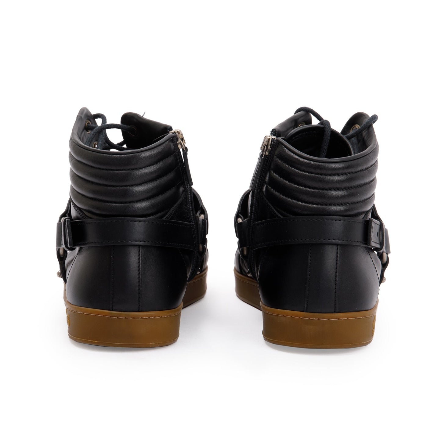 Gucci Black Leather Horsebit Accent High Top Sneakers, Size 8.5
