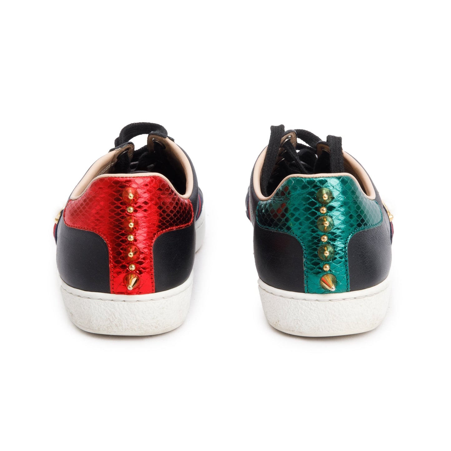 Gucci Black Leather Web Faux Pearl Studded Accent Ace Sneakers, Size 36