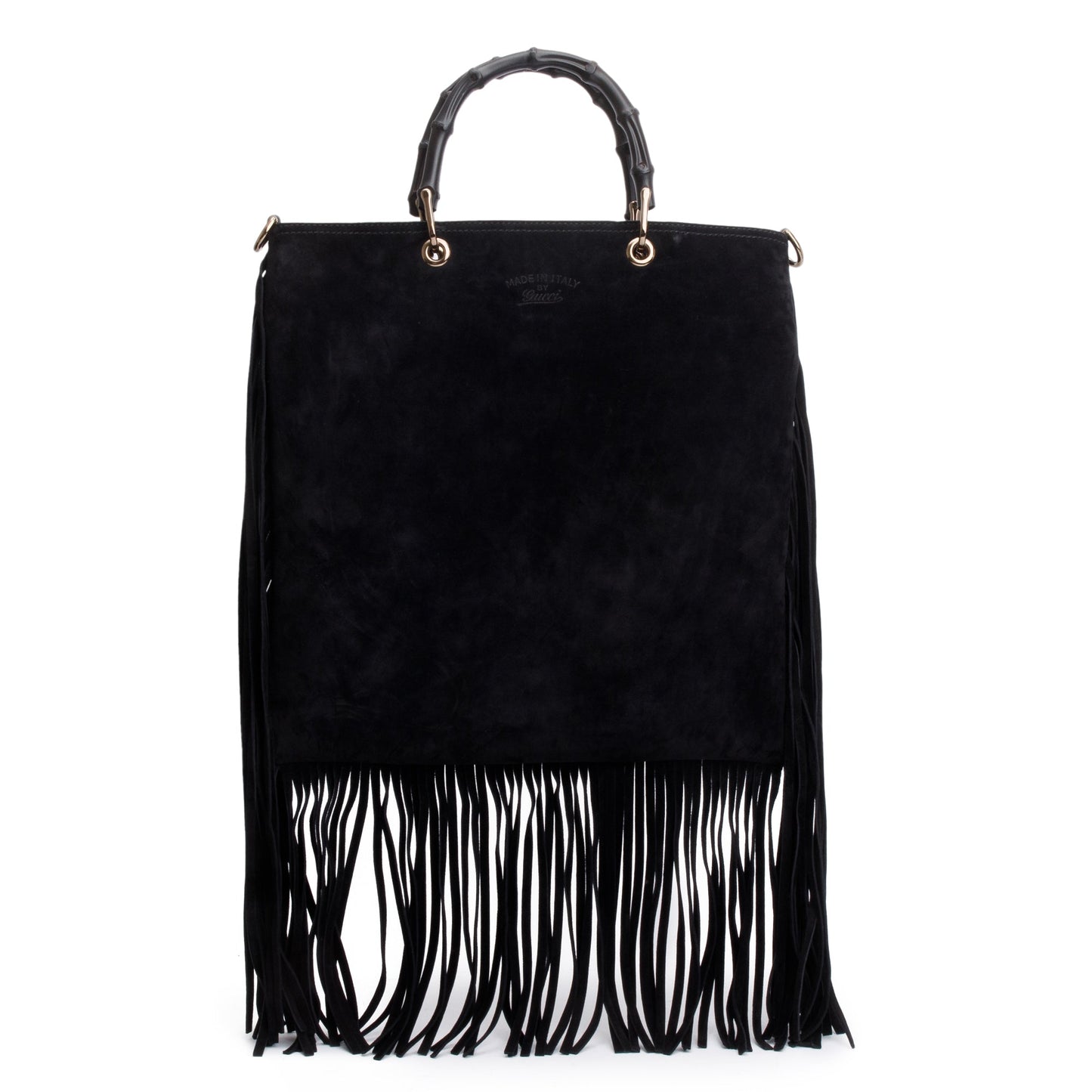 Gucci Black Suede Bamboo Fringe Shopper Tote