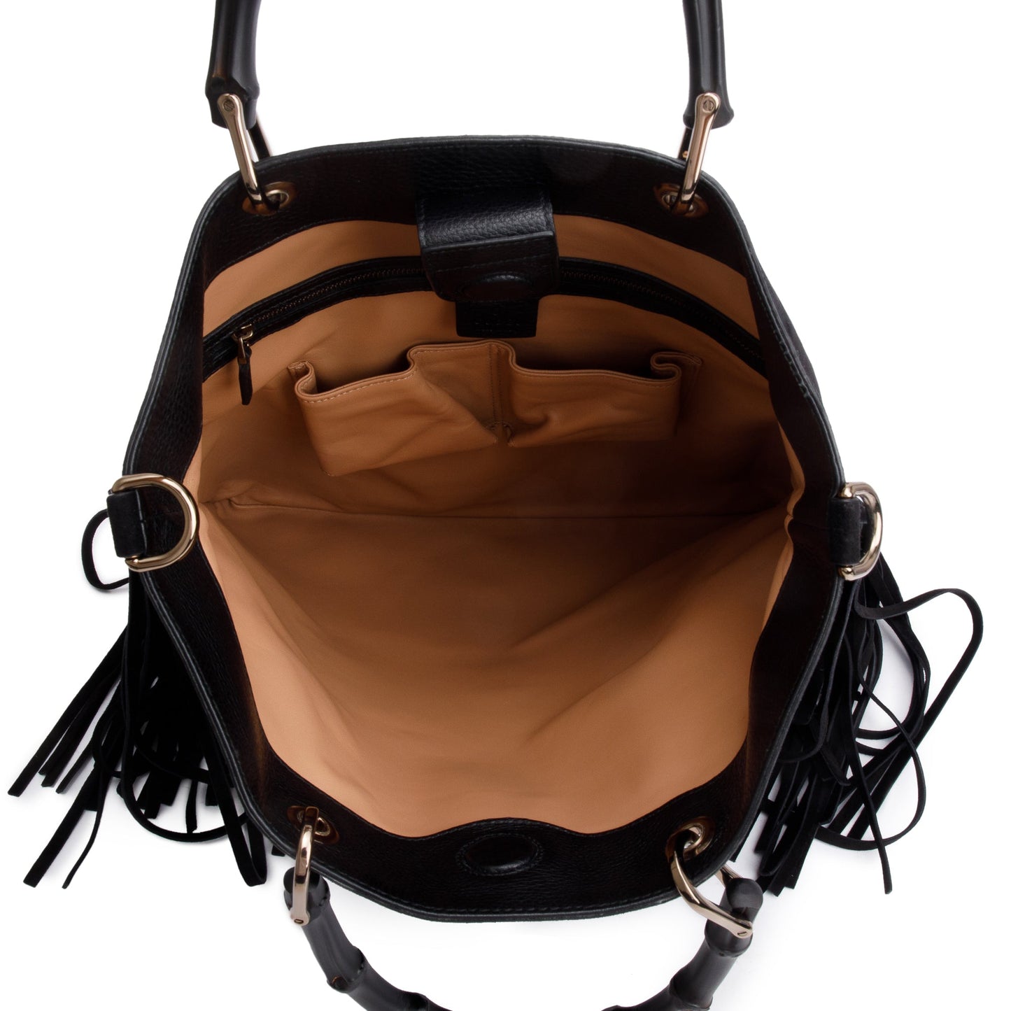 Gucci Black Suede Bamboo Fringe Shopper Tote