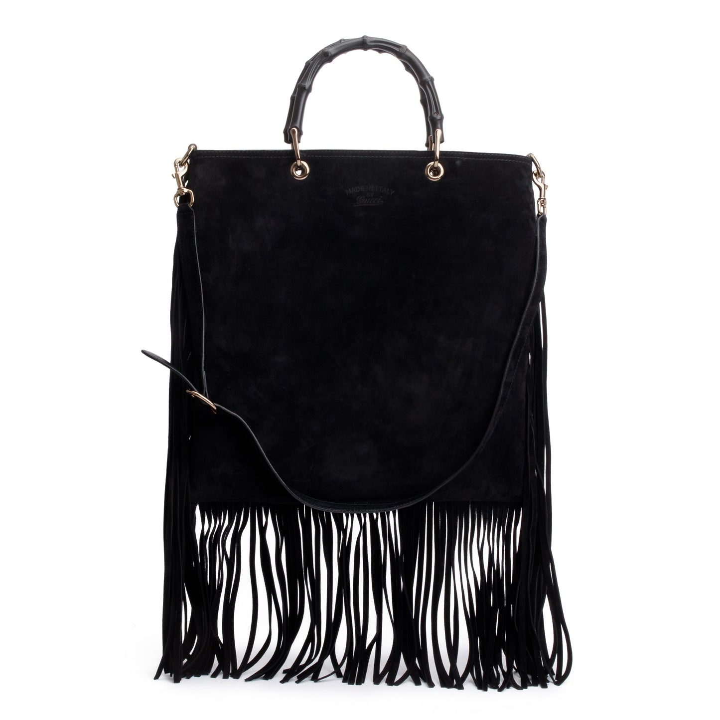 Gucci Black Suede Bamboo Fringe Shopper Tote