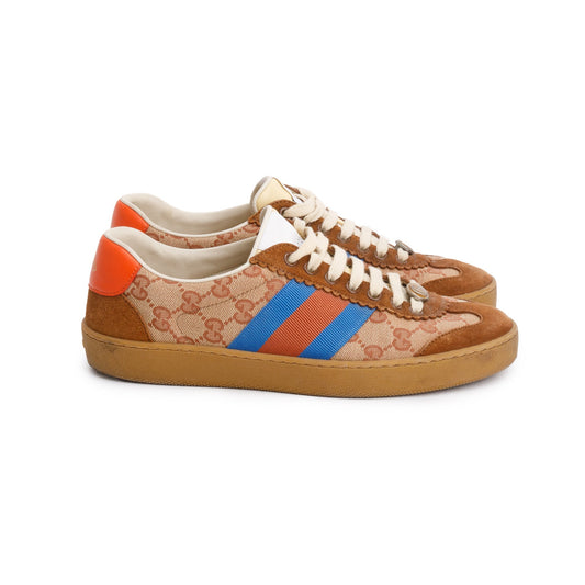 Gucci Brown Suede GG Canvas Web G74 Sneakers, Size 37