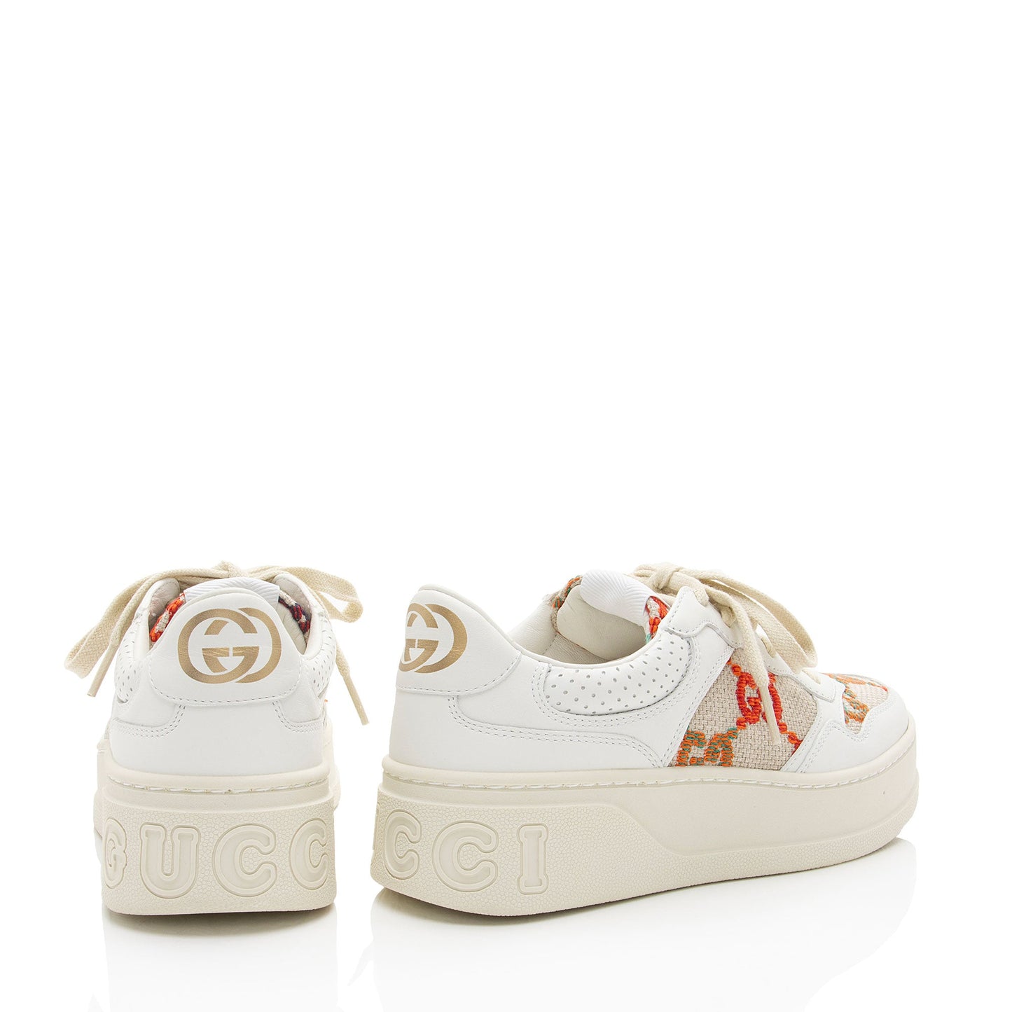 Gucci Calfskin Embroidered Canvas GG Tennis Sneakers - Size 6.5 / 36.5