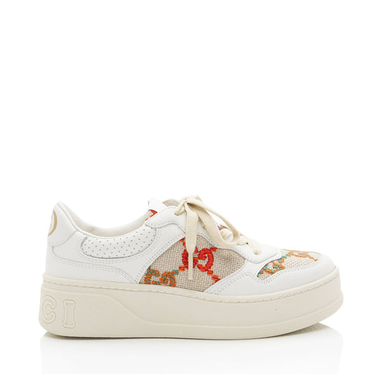 Gucci Calfskin Embroidered Canvas GG Tennis Sneakers - Size 6.5 / 36.5