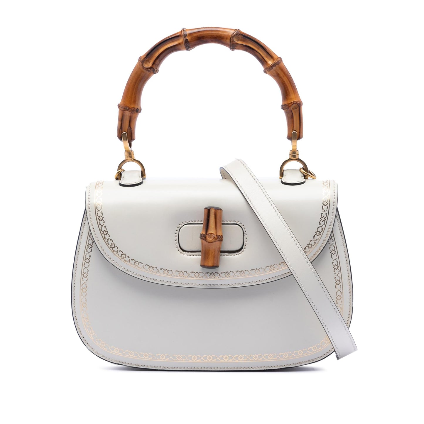 Gucci Calfskin Frame Print Bamboo Top Handle Bag