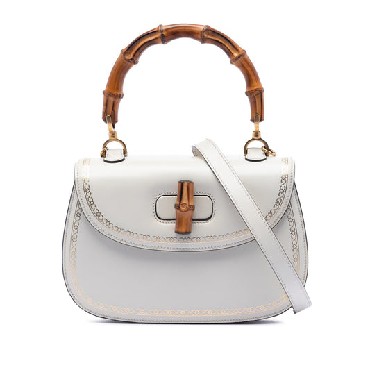 Gucci Calfskin Frame Print Bamboo Top Handle Bag