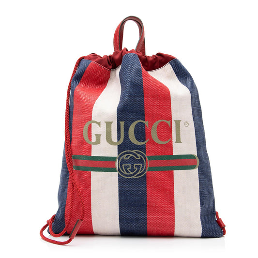 Gucci Canvas Sylvie Stripe Logo Drawstring Backpack (SHF-23707)