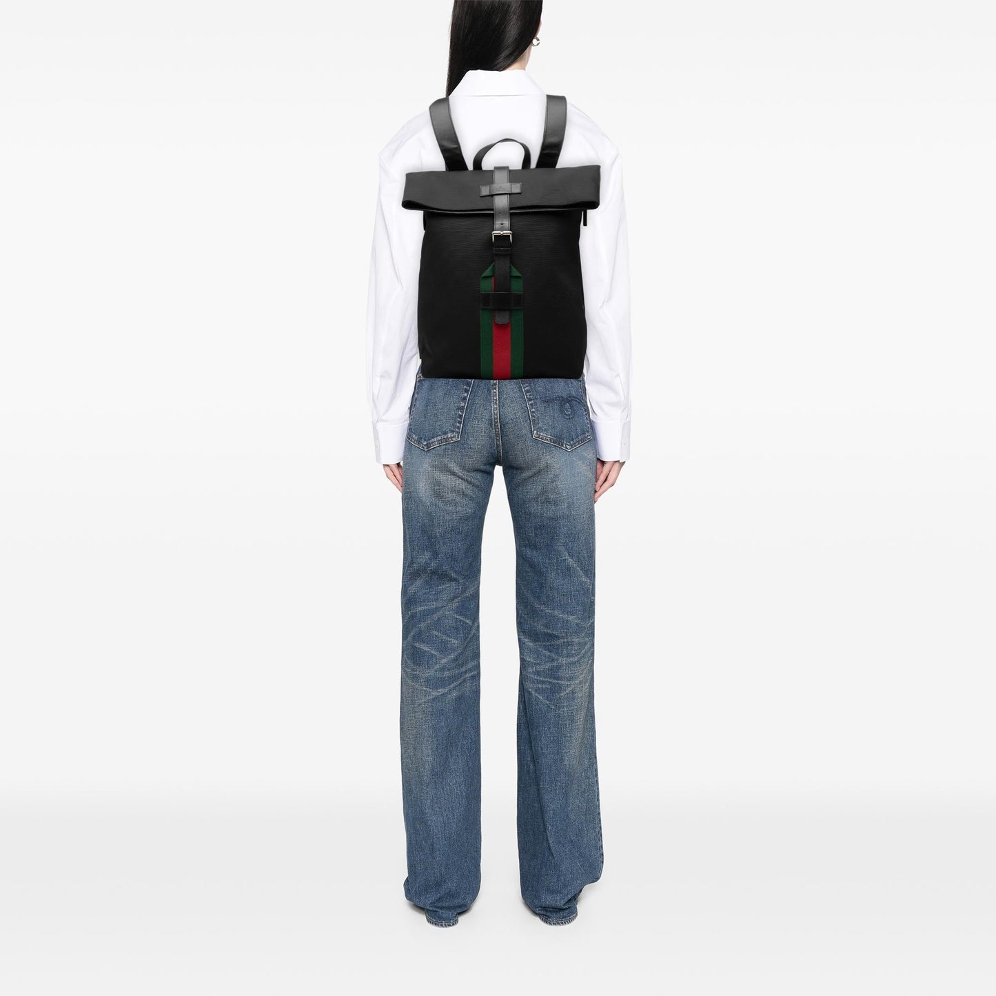 Gucci Canvas Techno Web Fold Over Backpack