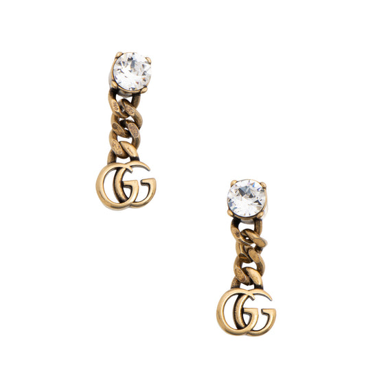 Gucci Crystal Double G Chain Drop Earrings (SHF-qC4GTi)