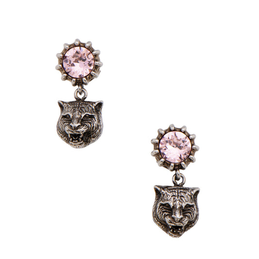 Gucci Crystal Feline Head Stud Earrings (SHF-OUF2sU)