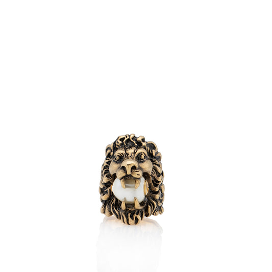 Gucci Faux Pearl Lion Head Ring - Size 6 1/2