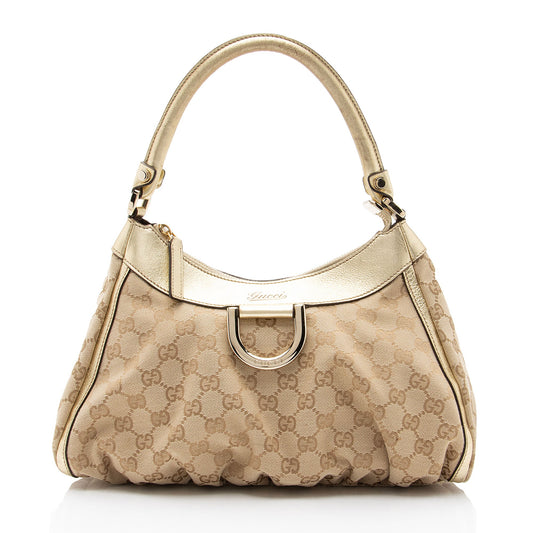 Gucci GG Canvas Metallic Leather D Ring Small Hobo (SHF-nI1P2Q)