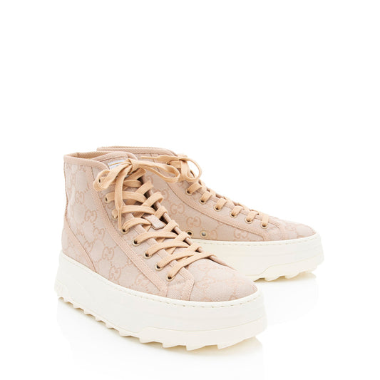 Gucci GG Canvas Tennis 1977 Platform High Top Sneakers - Size 10 / 40