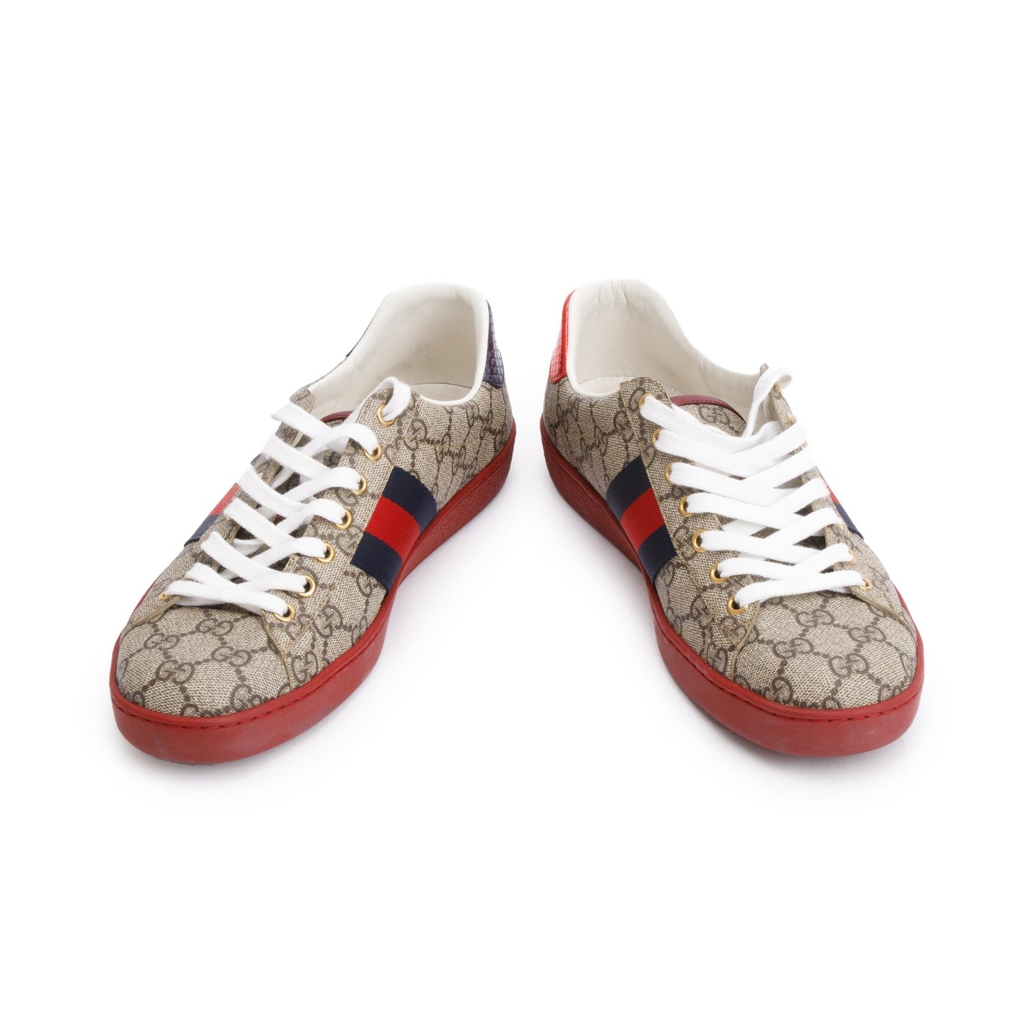 Gucci GG Supreme Red Python Trim Web Ace Sneakers, Size 8.5
